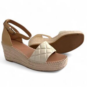 NORDSTROM Carmen Espadrille Platform Wedge Sandal Beige Leather, NEW! Size 11